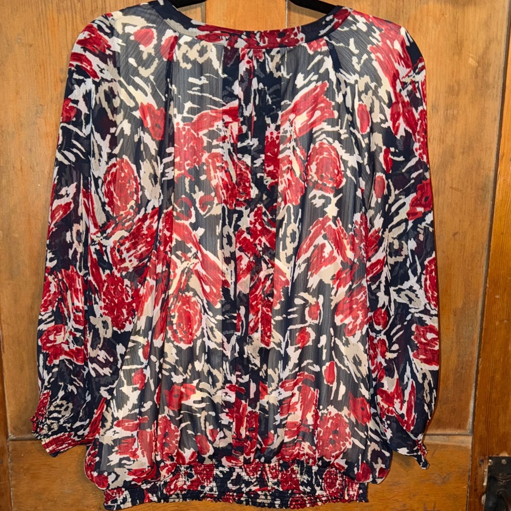 Christopher & Banks Women's Red and Navy Patterned Top - Picture 3 of 3